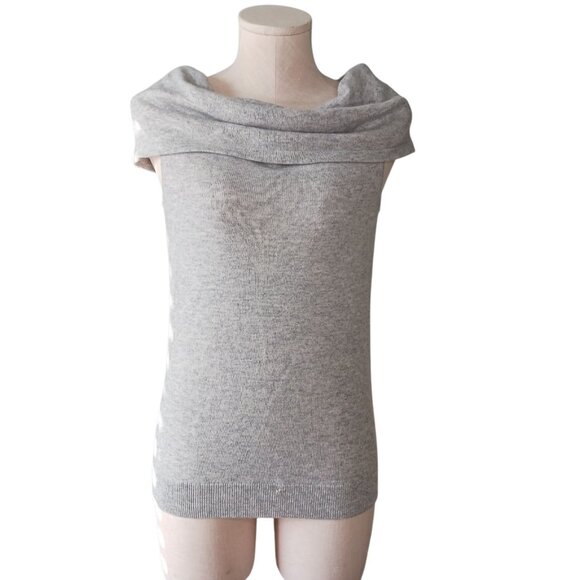 Saks Fifth Avenue Off The Shoulder Cashmere Wool Blend Knit Sweater Gray Sz Sm - Picture 2 of 11